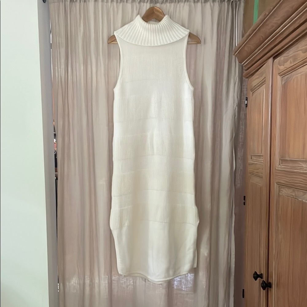 Anthropologie Sleeveless White Turtleneck Dress